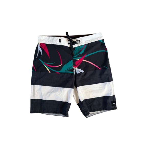 Vans Other - Vans Mens 28 Floral Striped Board Shorts Black White Tropical Bird of Paradise